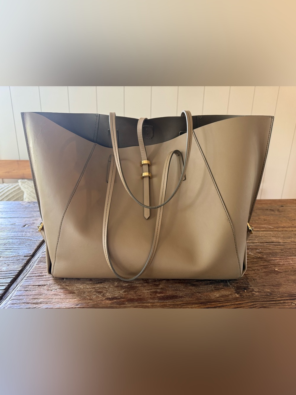 Women’s Zac Posen Taupe Leather Eartha Tote Bag